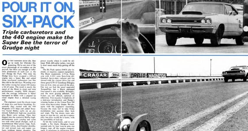 1969 Dodge Super Bee 440 Six Pack race results showing how fast it is.