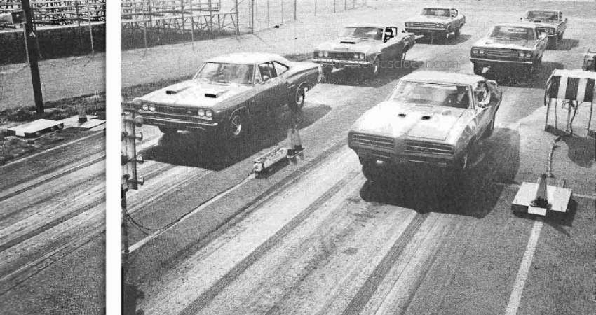 Hemi Road Runner at the track testing how fast it is
