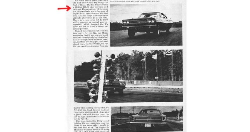 1969 Plymouth Hemi Road Runner running 1338 108 MPH