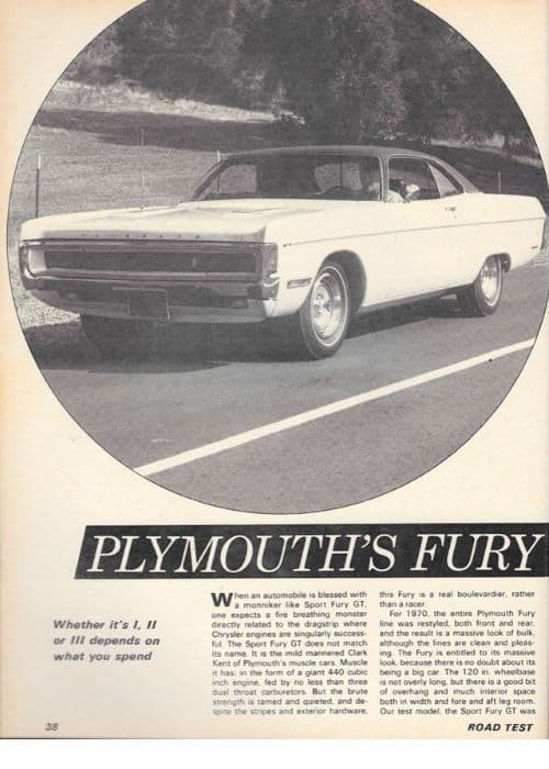 1970 Plymouth Sport Fury GT with a 440 Six Barrel.