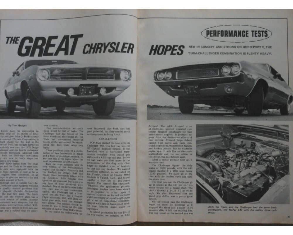 440 Six Barrel Cuda and 440 Six pack Challenger road test.