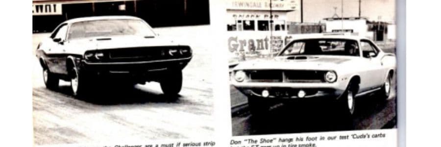 A 1970 Cuda and Challenger with 440 Six Packs showing the horsepower and torque of the line.