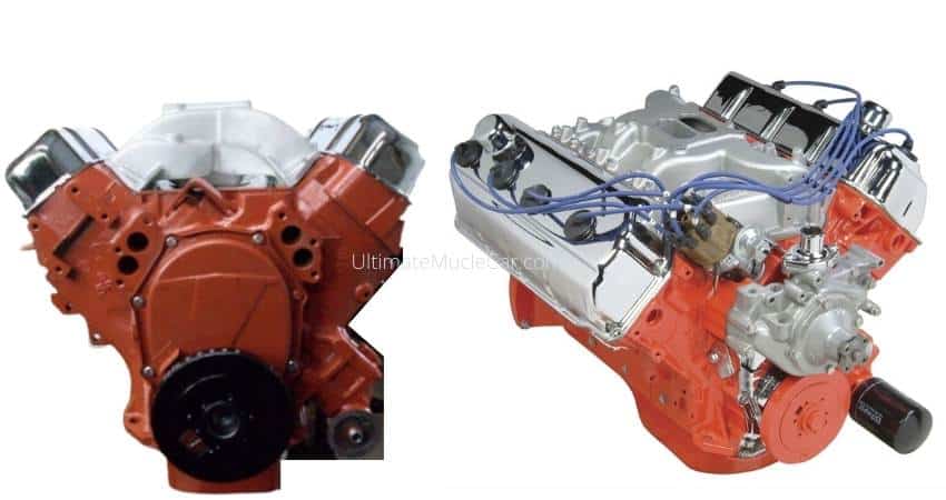 Photo comparison of a V8 engine and a Hemi Engine.