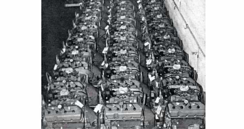 Early race 426 Hemi engines in storage at Trenton