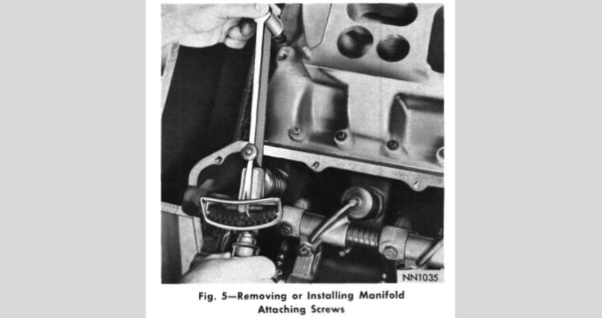 1966 426 Hemi engine removing or installing intake manifold attaching screws.