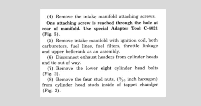 1966 426 Hemi engine service instructions indicating the access hole in the intake manifold.