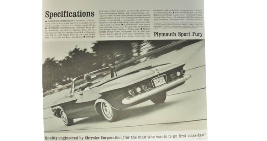 1962 Plymouth Sport Fury convertible.
