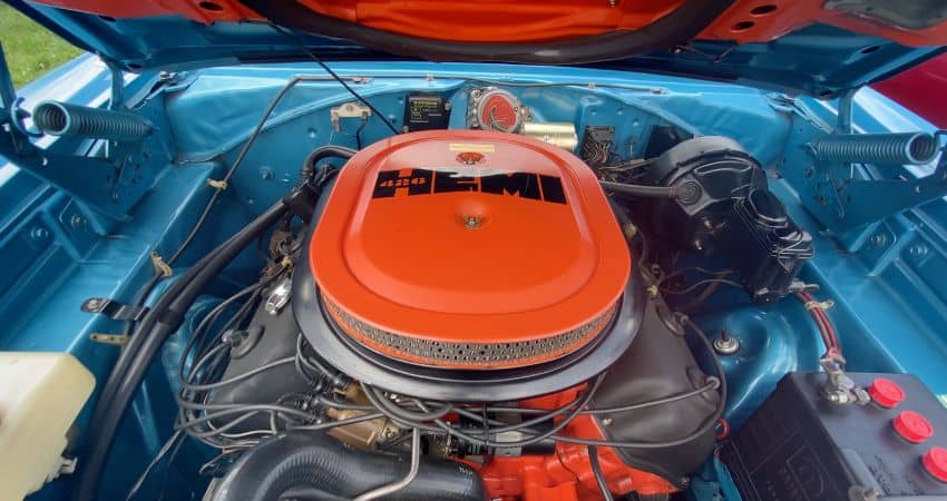 426 Hemi engine inside a 1970 Dodge Coronet Super Bee.